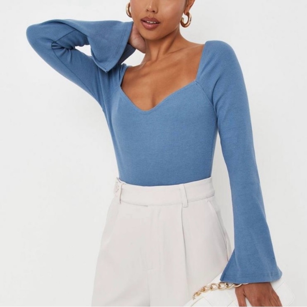 Missguided blue long sleeve milkmaid bodysuit nwt